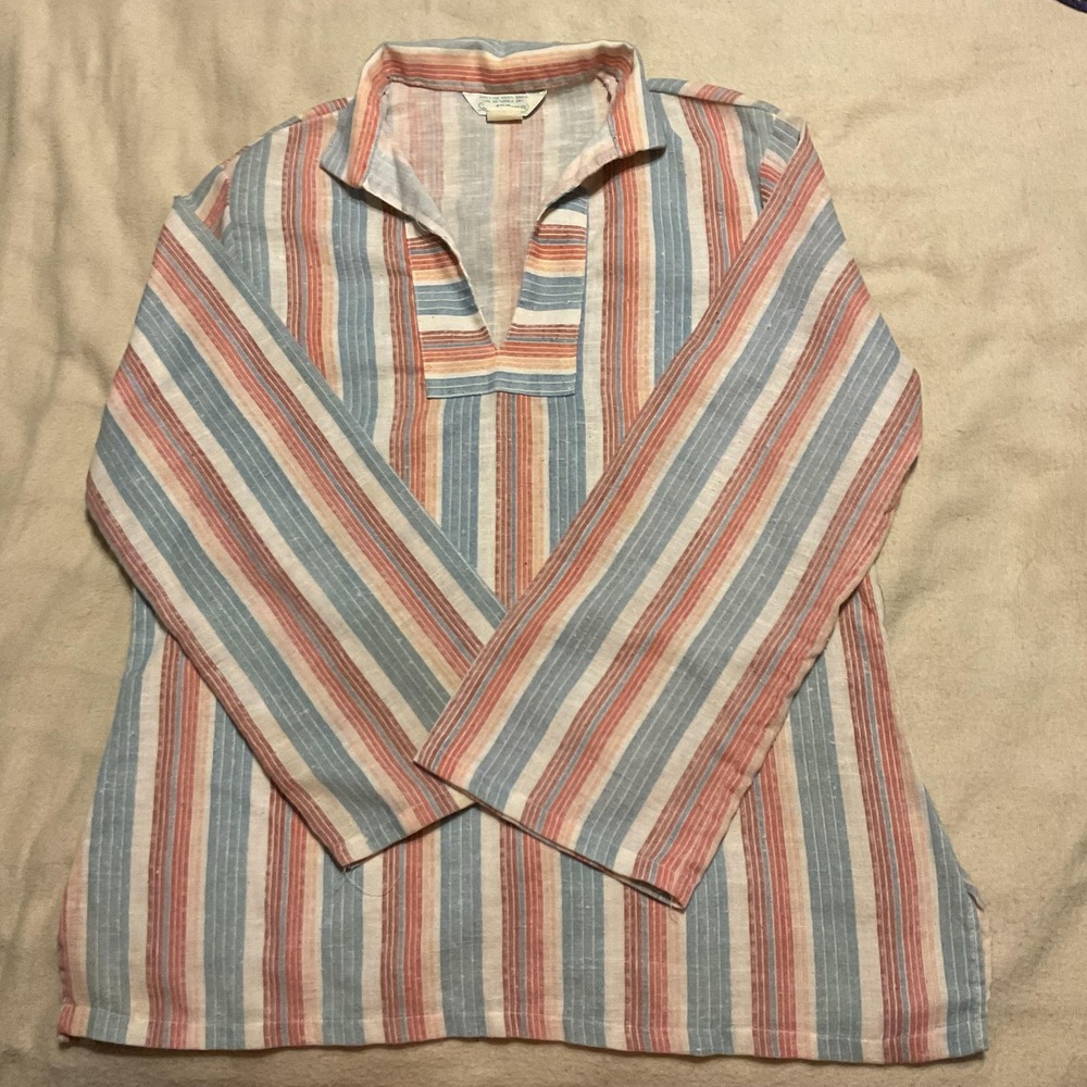 Vintage Sears Jr Bazaar Shirt Teens Medium Multicolor Pullover Long Sleeve 70s
